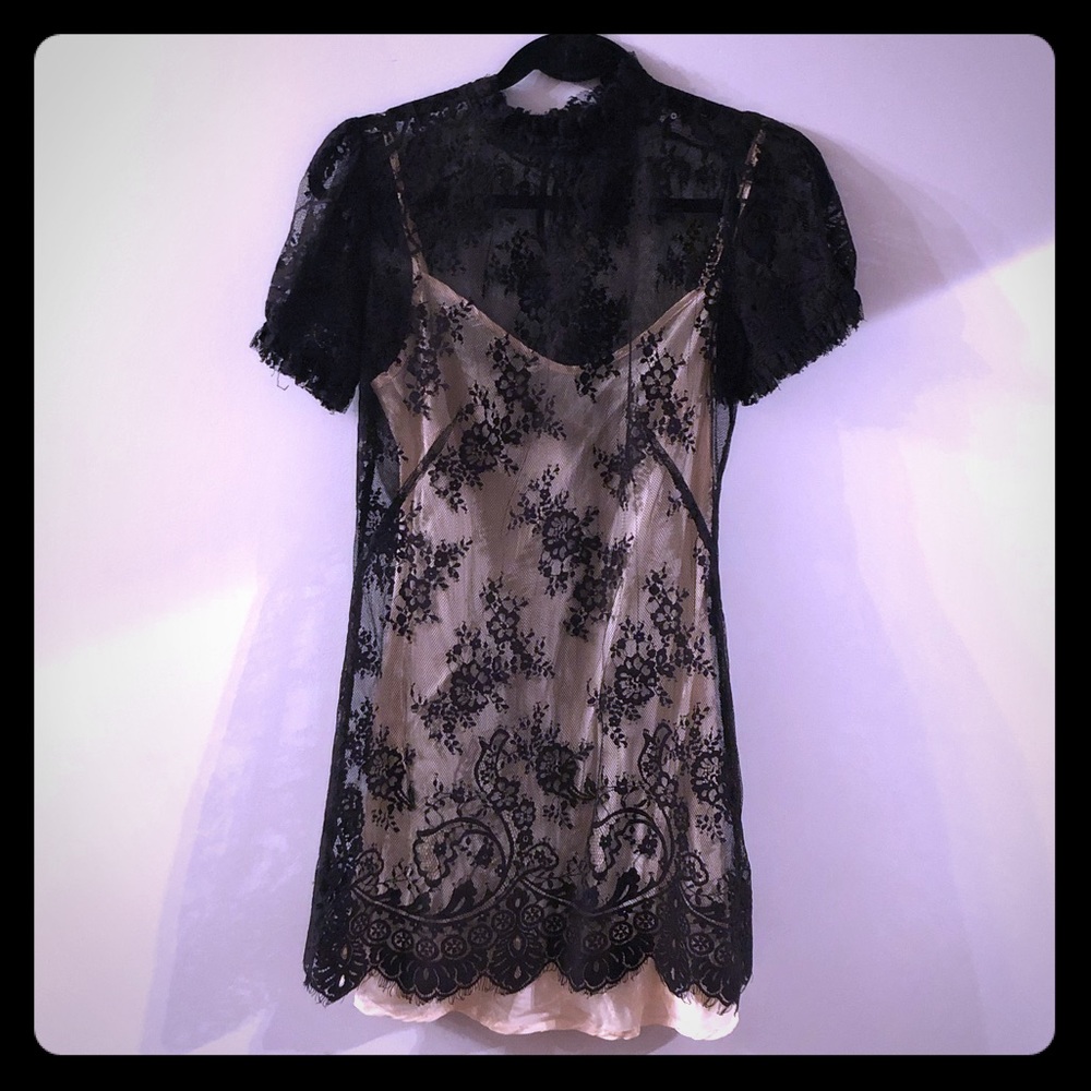 Bettina Liano lace dress with baby pink slip
